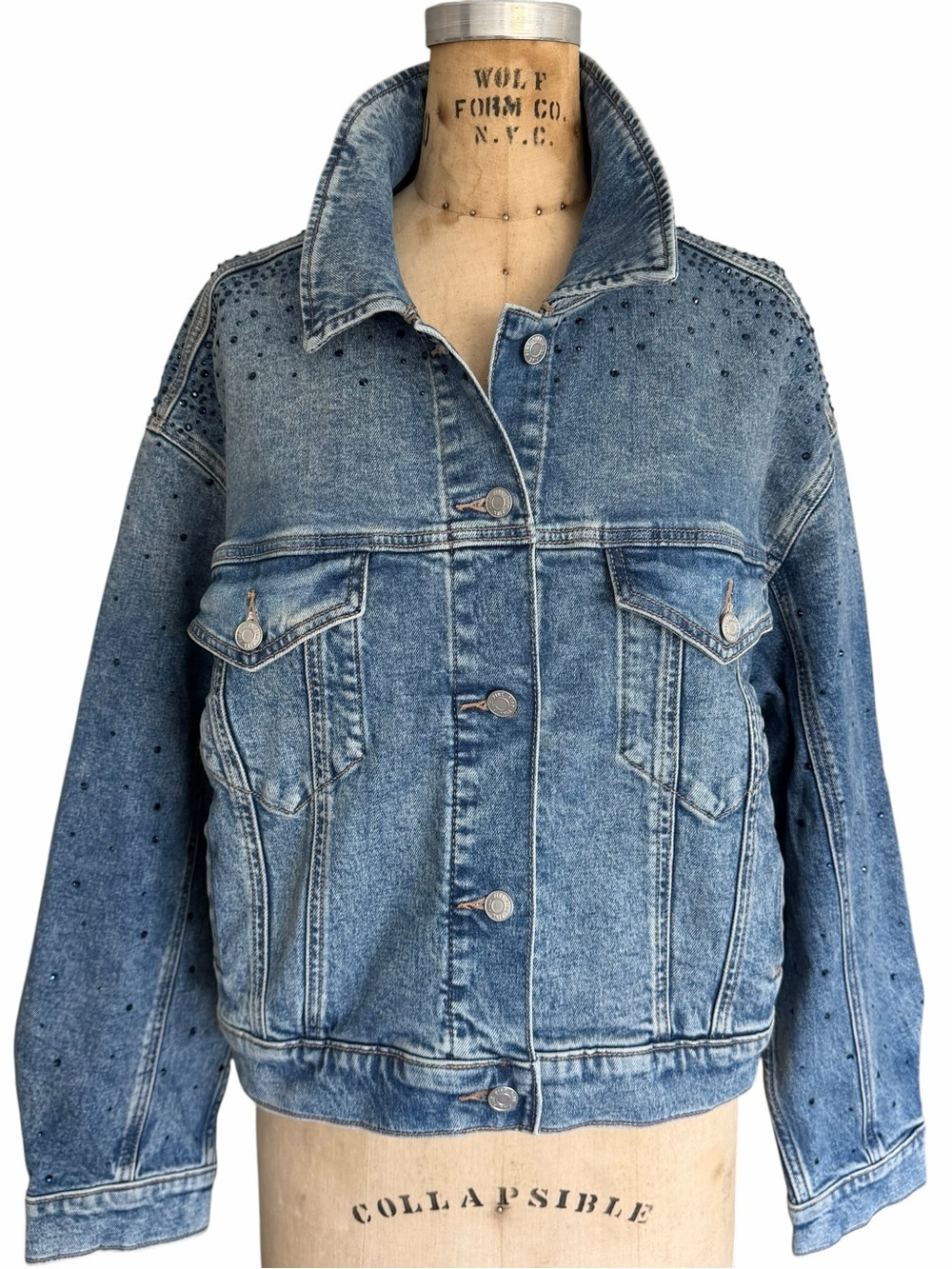 PINK Victoria’s Secret Rhinestone Denim Boyfriend Trucker Jacket M NWT